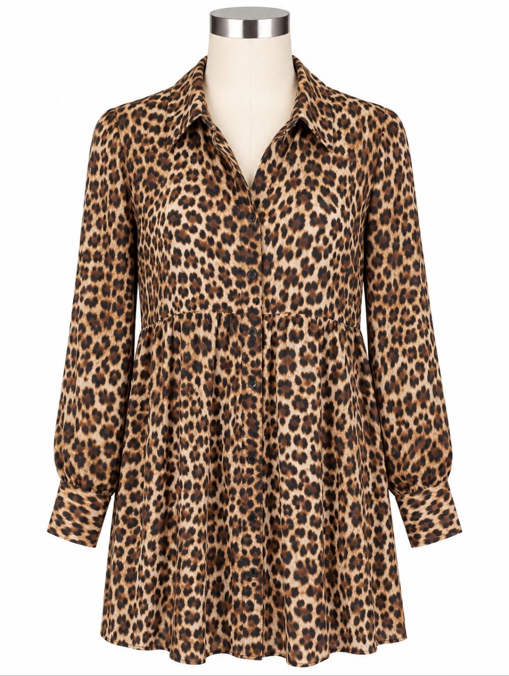 ZARA BASIC Leopard Print Shirt Dress Size M Medium Long Sleeve Mini Chiffon